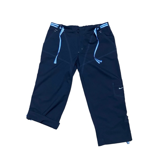 Nike Silver Tag Drawstring Navy Capri Roll Up Pants Women’s Size M - Picture 4 of 6
